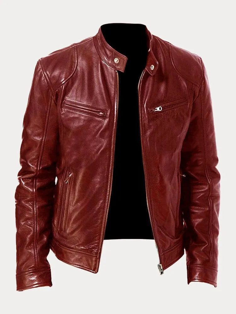 Veste Homme Similicuir – Fermeture Zippée Col Montant | Style Moderne Casual Automne Hiver