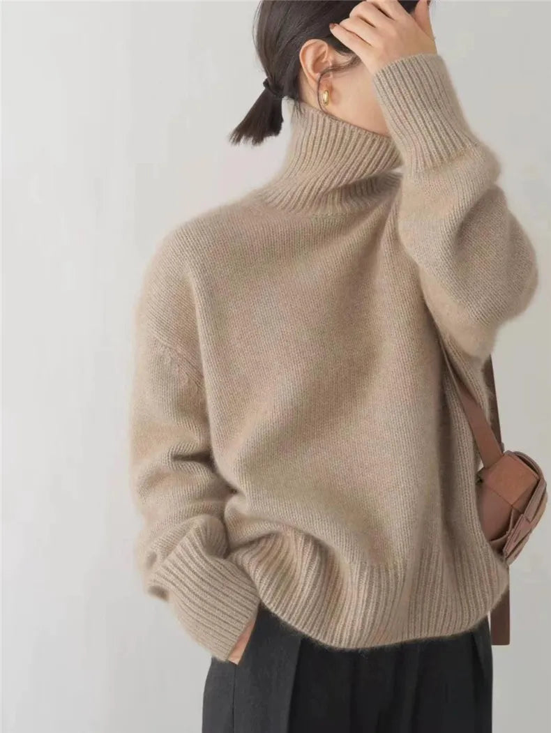 Pull Femme Cachemire Col Roulé – Manches Longues Doux & Chaud | Style Élégant Hiver