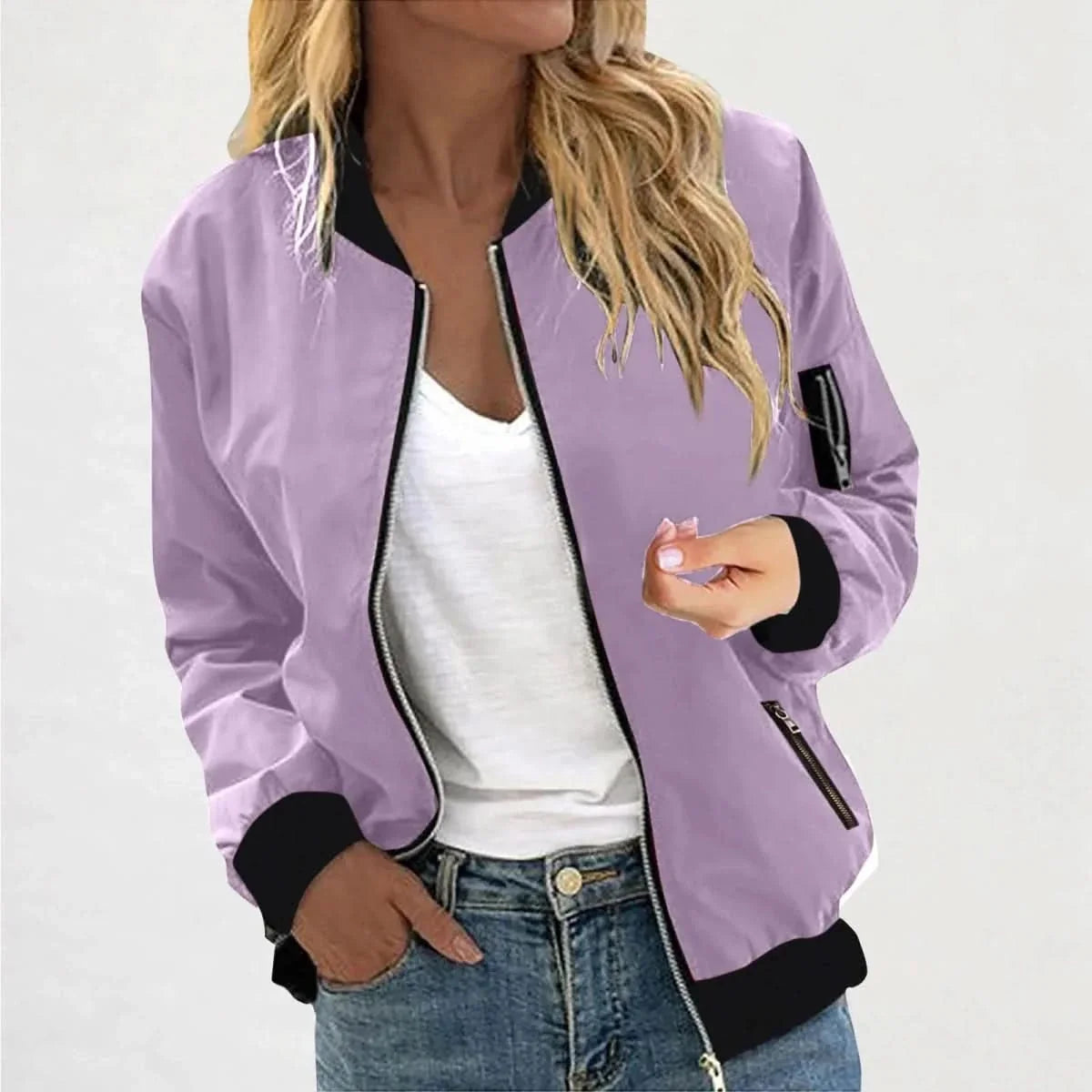 Blouson Bomber Léger Femme – Coupe Slim Zippé | Style Sporty Moderne