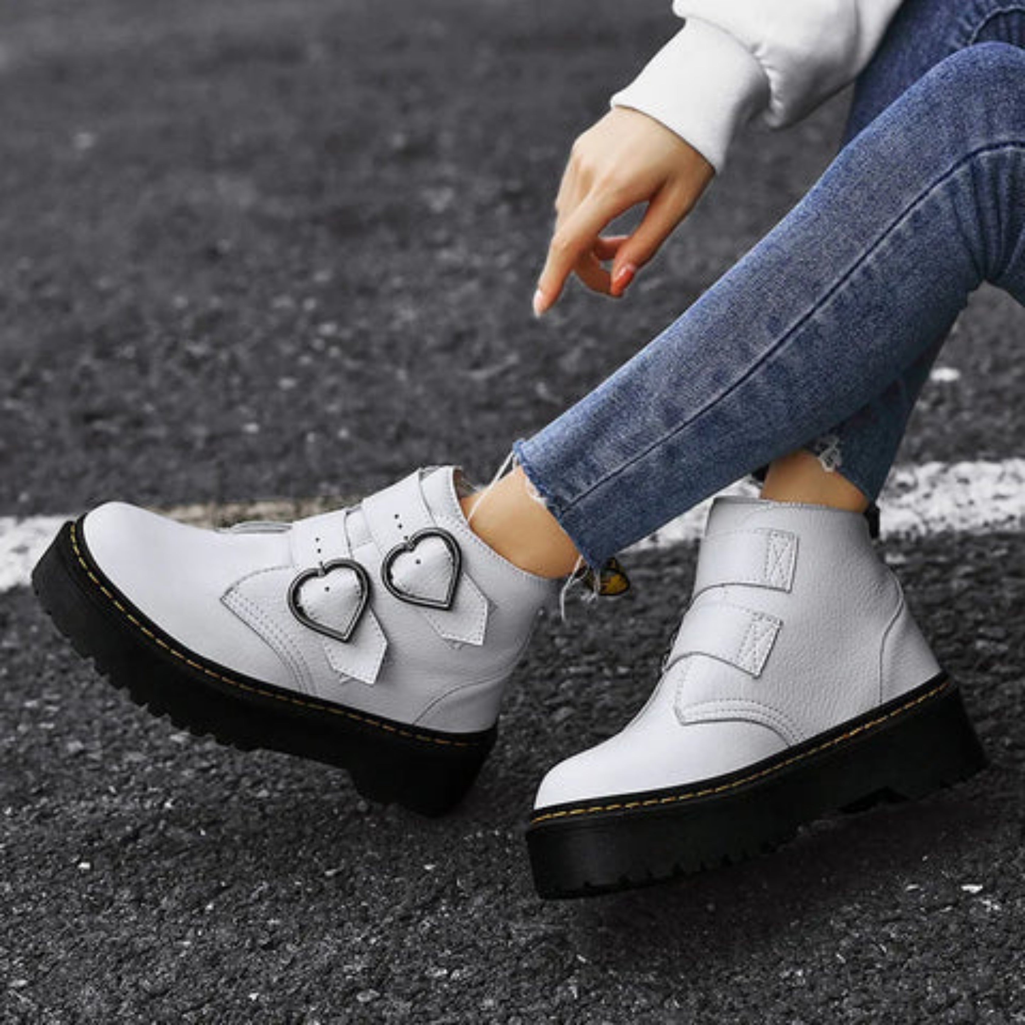 Solène | bottines femme à plateforme avec boucle cœur et semelle chunky