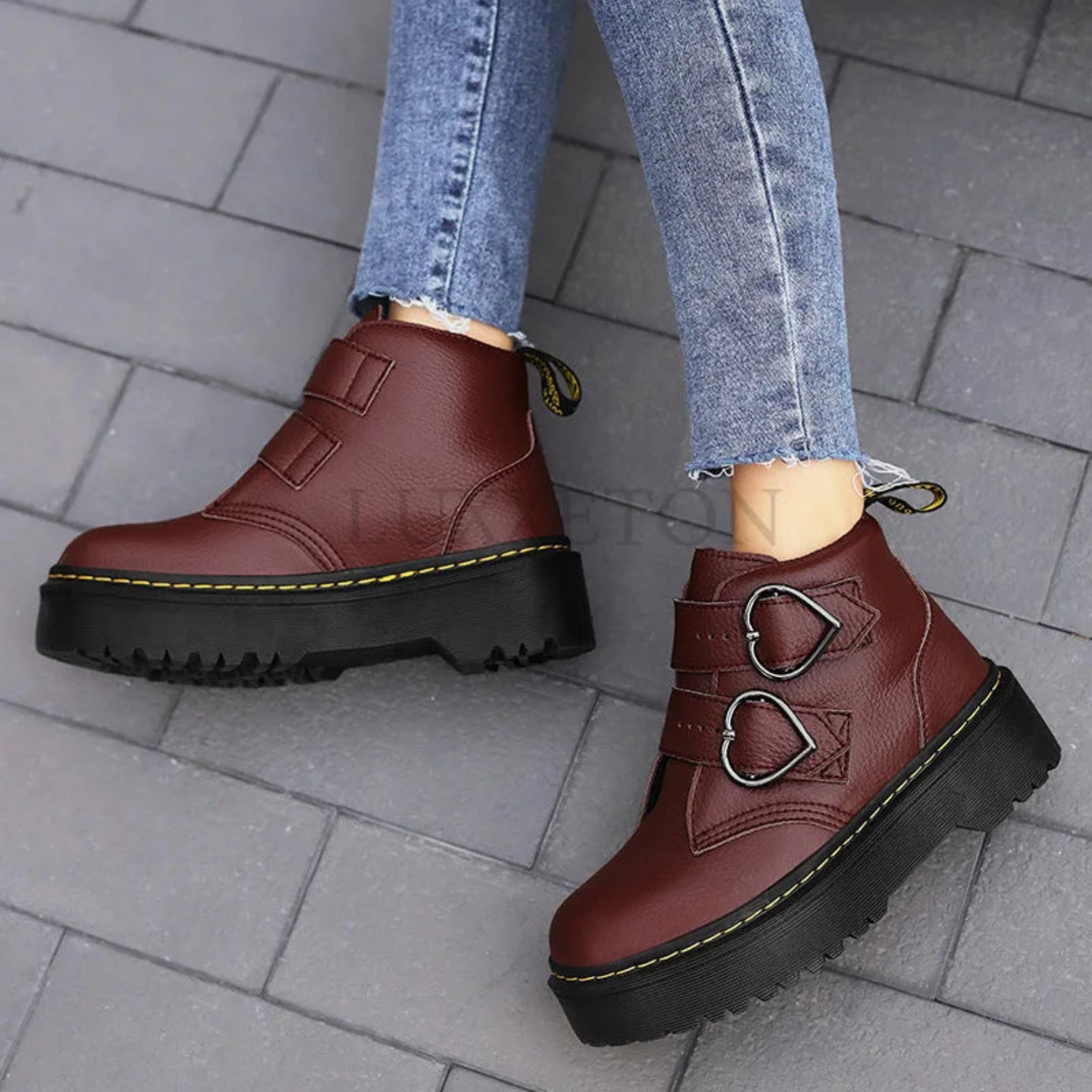 Solène | bottines femme à plateforme avec boucle cœur et semelle chunky
