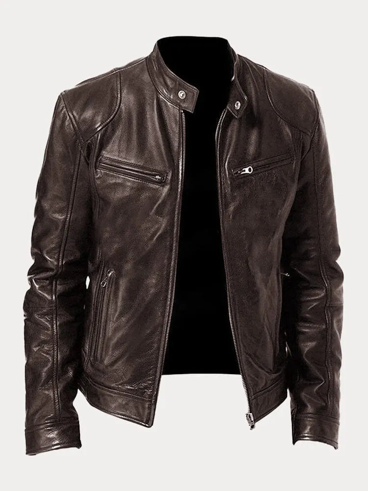 Veste Homme Similicuir – Fermeture Zippée Col Montant | Style Moderne Casual Automne Hiver
