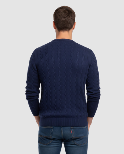 Pull Homme Maille Torsadée – Col Rond Style Polo Chaud | Élégance Casual Automne Hiver