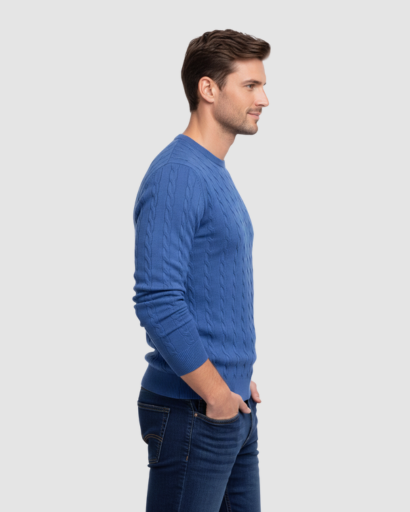 Pull Homme Maille Torsadée – Col Rond Style Polo Chaud | Élégance Casual Automne Hiver