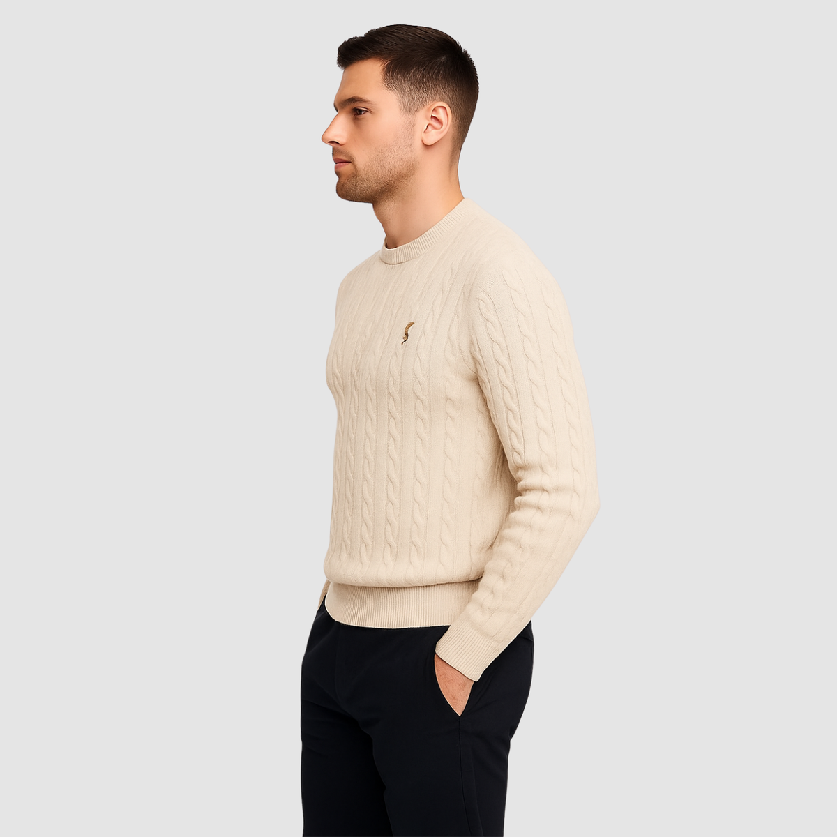 Pull Homme Maille Torsadée – Col Rond Style Polo Chaud | Élégance Casual Automne Hiver