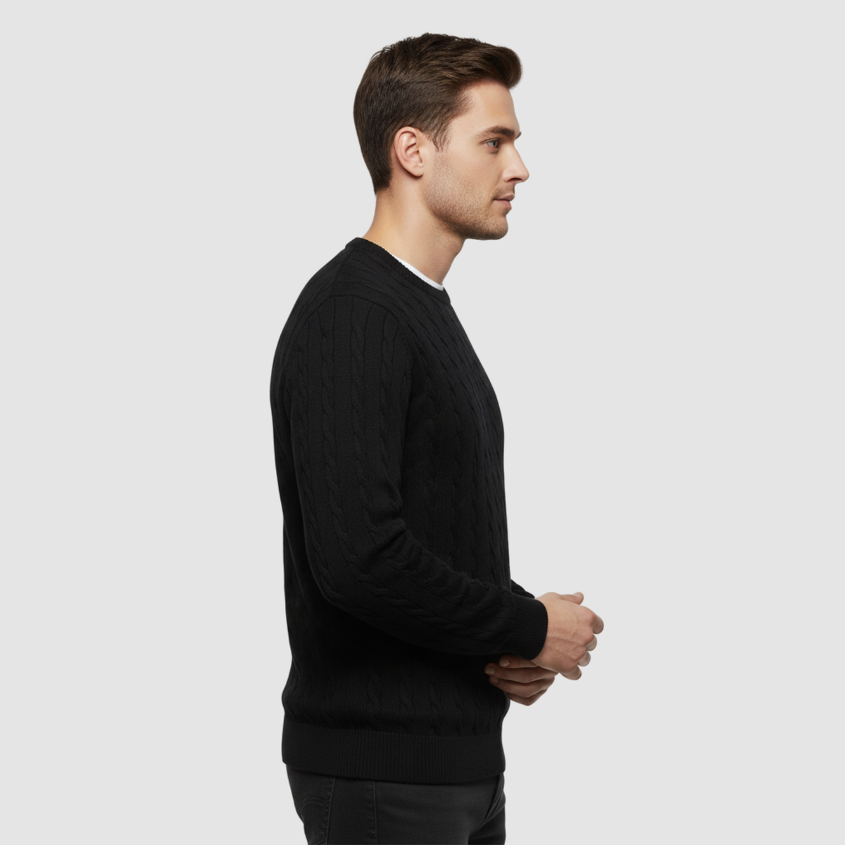 Pull Homme Maille Torsadée – Col Rond Style Polo Chaud | Élégance Casual Automne Hiver