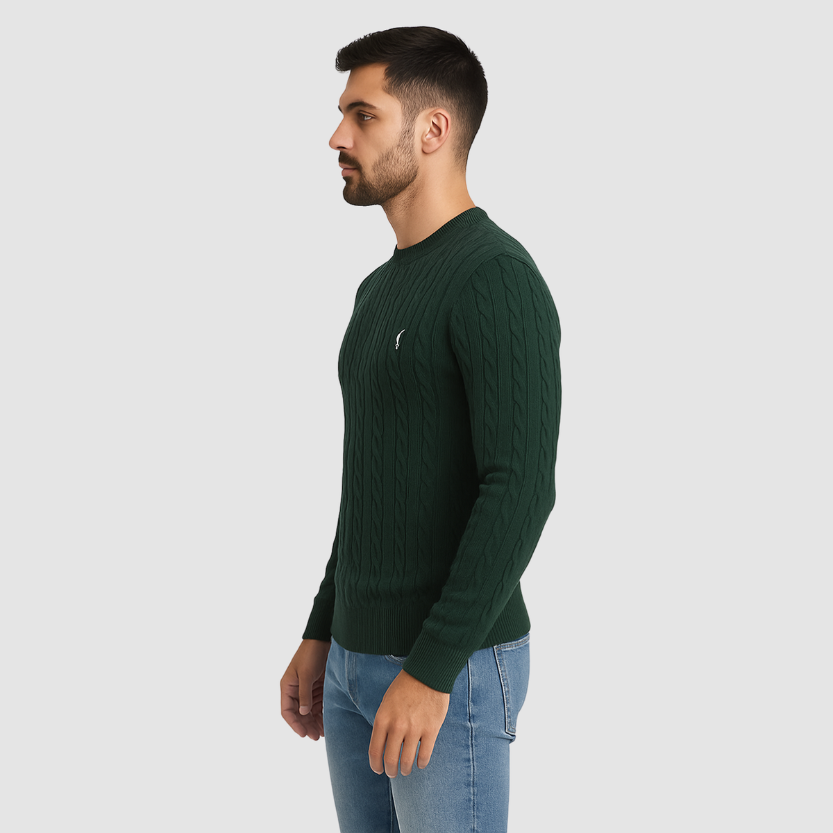 Pull Homme Maille Torsadée – Col Rond Style Polo Chaud | Élégance Casual Automne Hiver