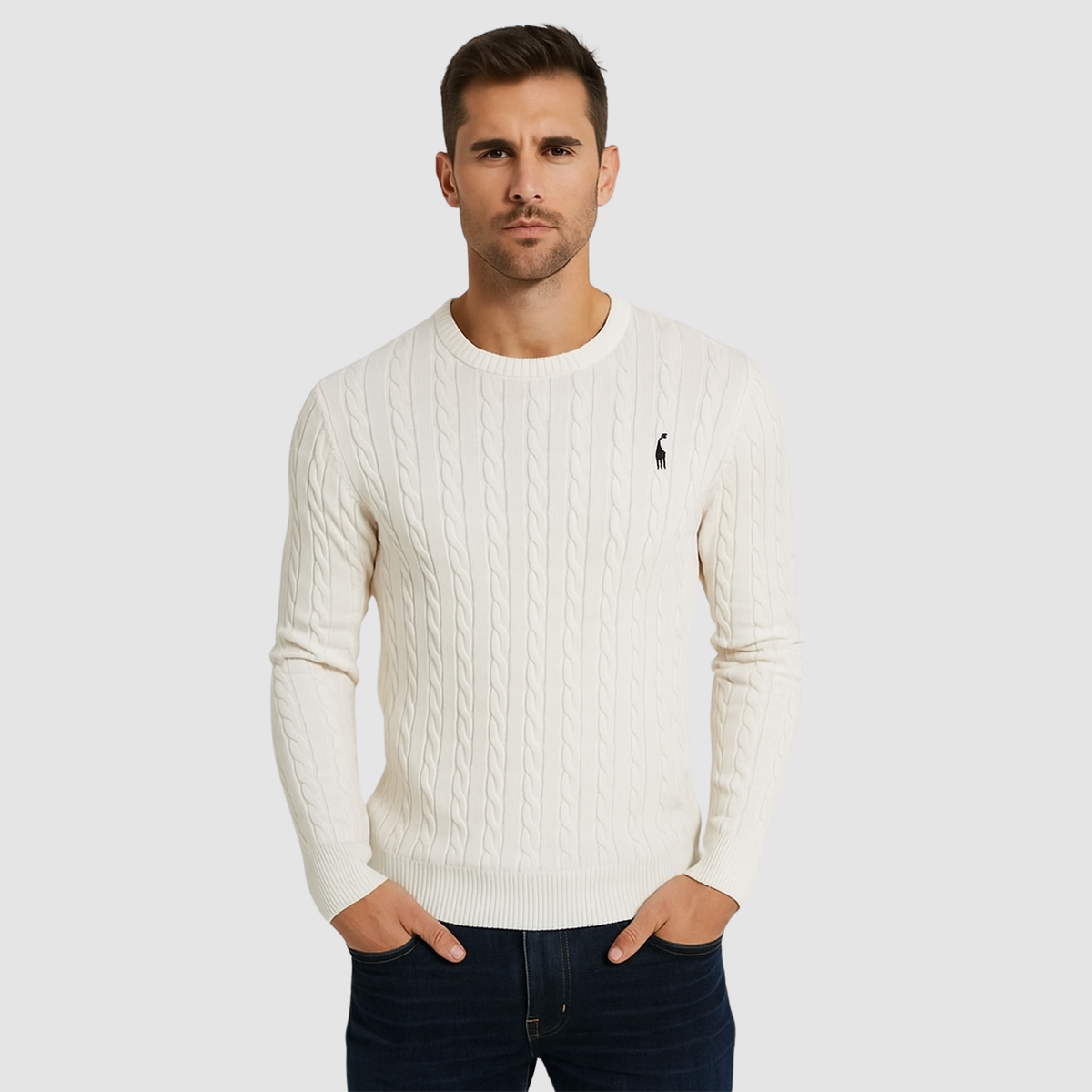 Pull Homme Maille Torsadée – Col Rond Style Polo Chaud | Élégance Casual Automne Hiver