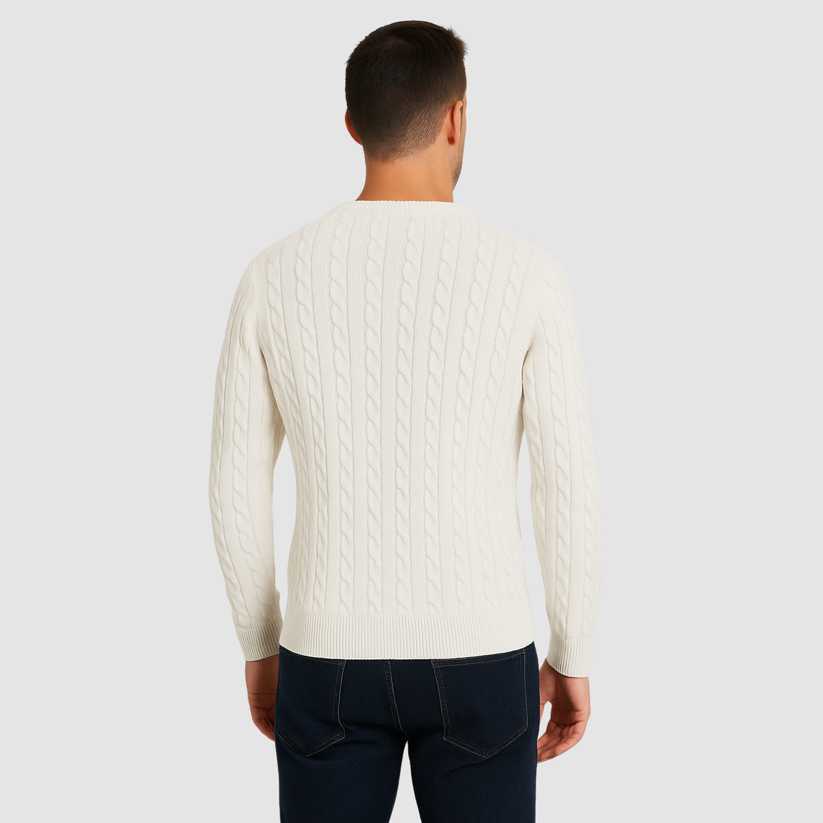 Pull Homme Maille Torsadée – Col Rond Style Polo Chaud | Élégance Casual Automne Hiver