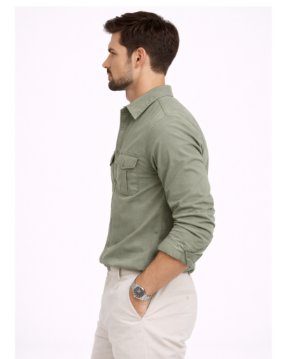 Chemise Homme Manches Longues – Poches Poitrine Coupe Ajustée | Style Casual Chic & Polyvalent