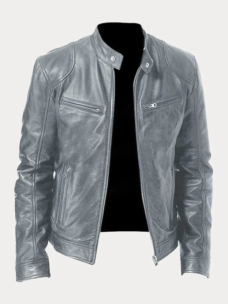 Veste Homme Similicuir – Fermeture Zippée Col Montant | Style Moderne Casual Automne Hiver