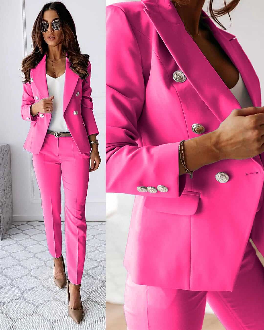 Ensemble Femme Blazer & Pantalon Slim – Coupe Structurée Boutonnée | Look Chic Garanti