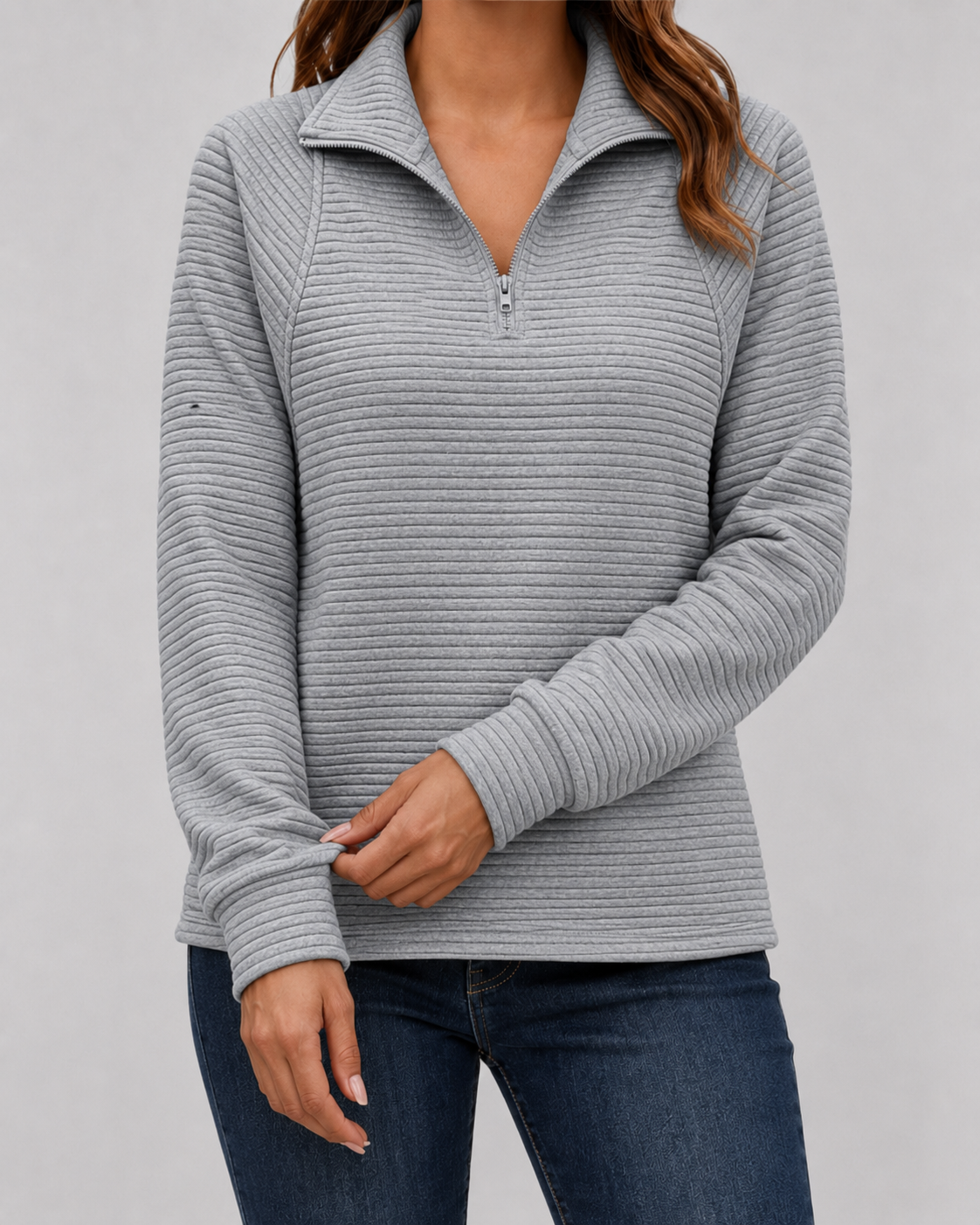 Pull Femme Col Zippé Côtelé Quarter-Zip – Maille Douce | Confort Polyvalent
