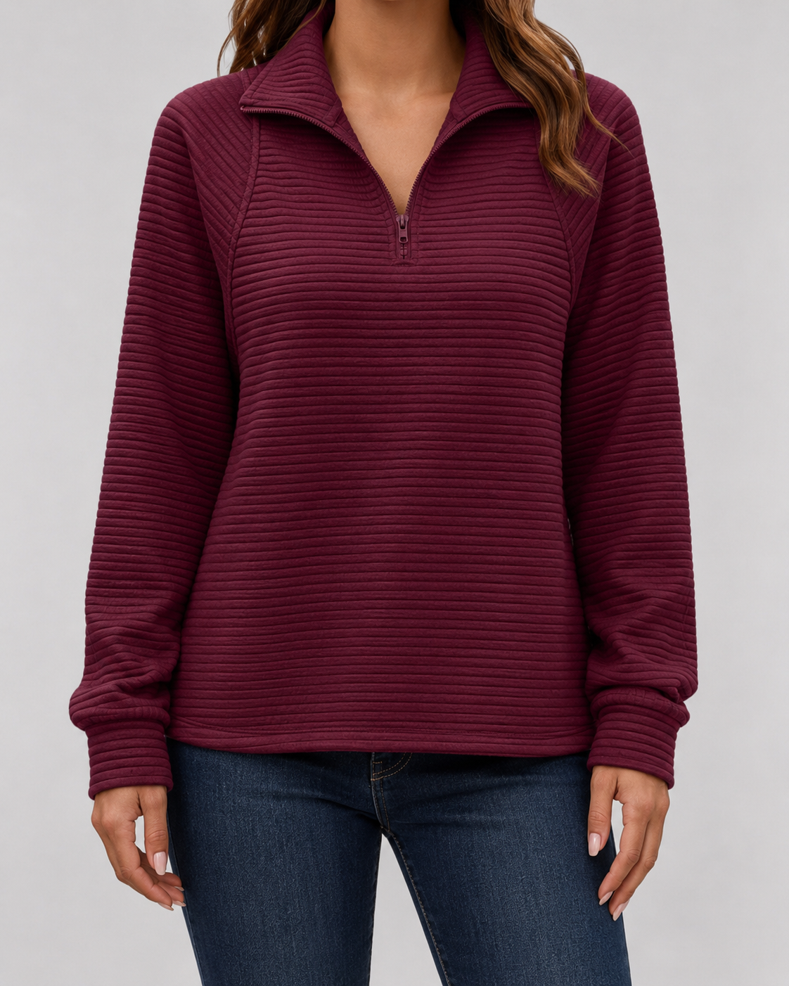 Pull Femme Col Zippé Côtelé Quarter-Zip – Maille Douce | Confort Polyvalent