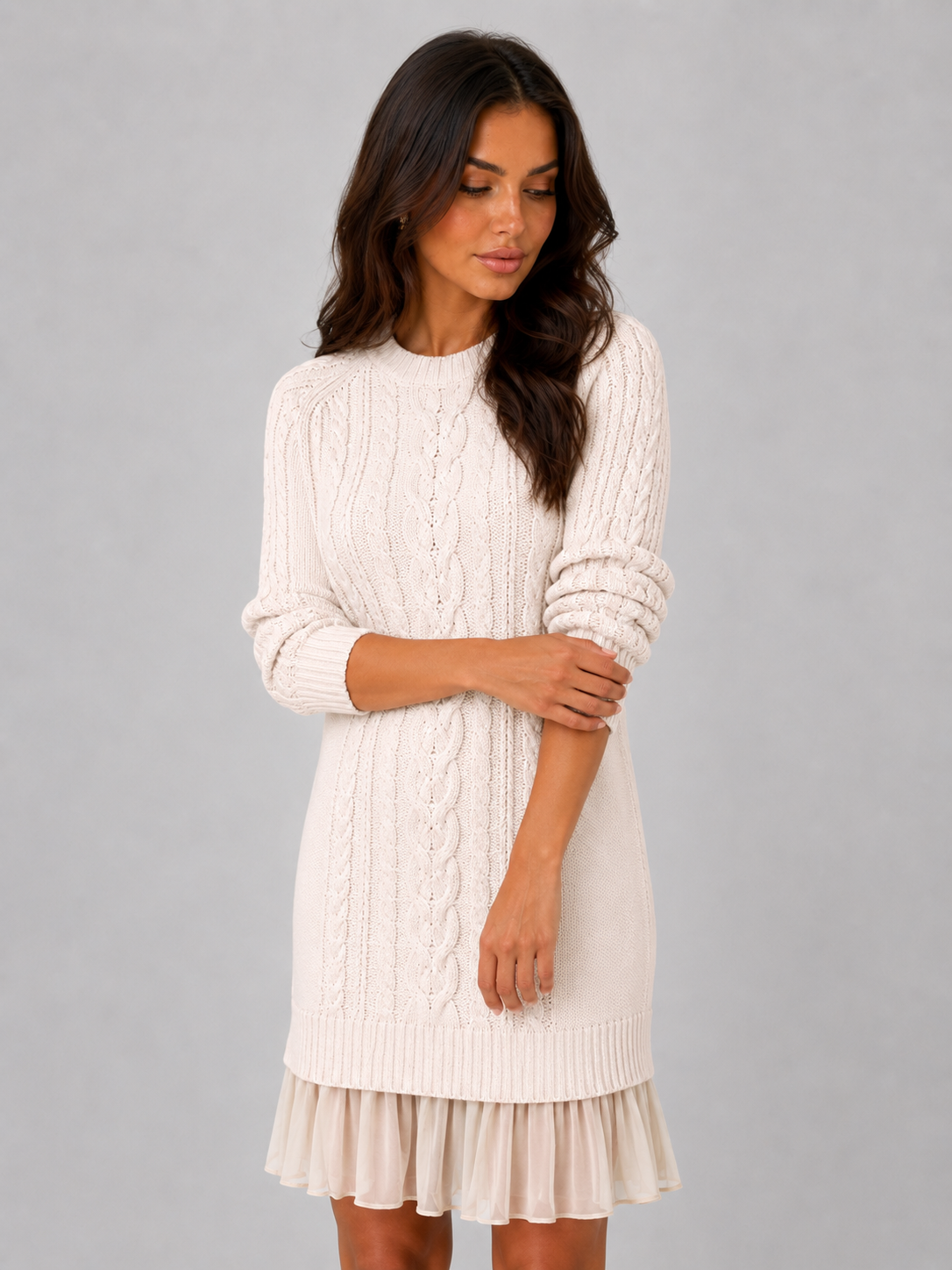 Robe Pull Femme Cable Knit – Col Rond Manches Longues Torsades | Chic & Chaleureux Hiver