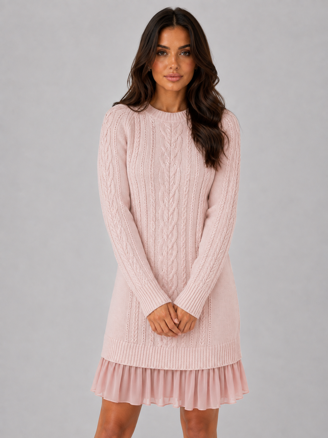 Robe Pull Femme Cable Knit – Col Rond Manches Longues Torsades | Chic & Chaleureux Hiver