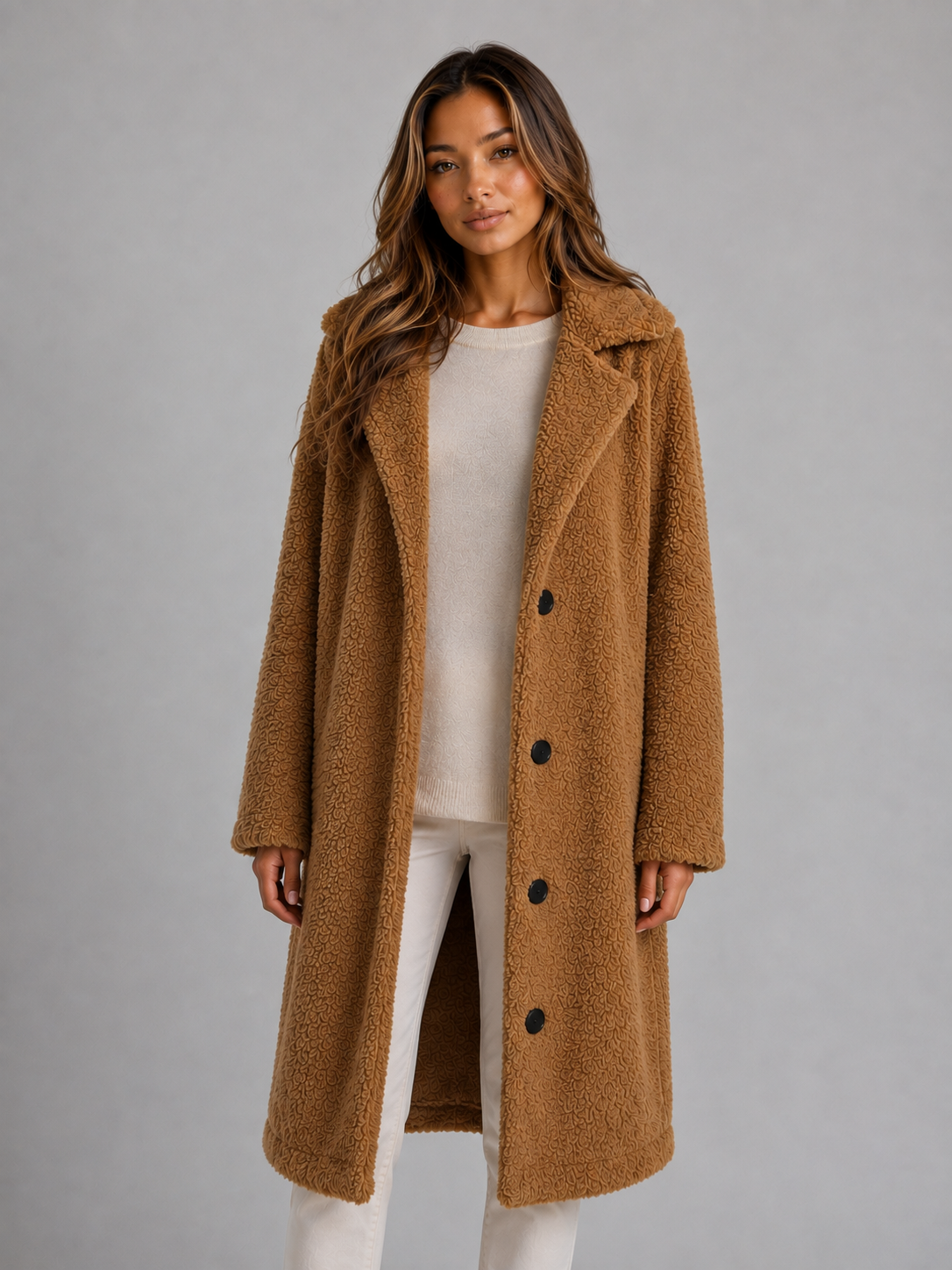 Manteau Long Femme Teddy Fleece – Capuche Coupe Oversize | Chaleur & Douceur Hiver