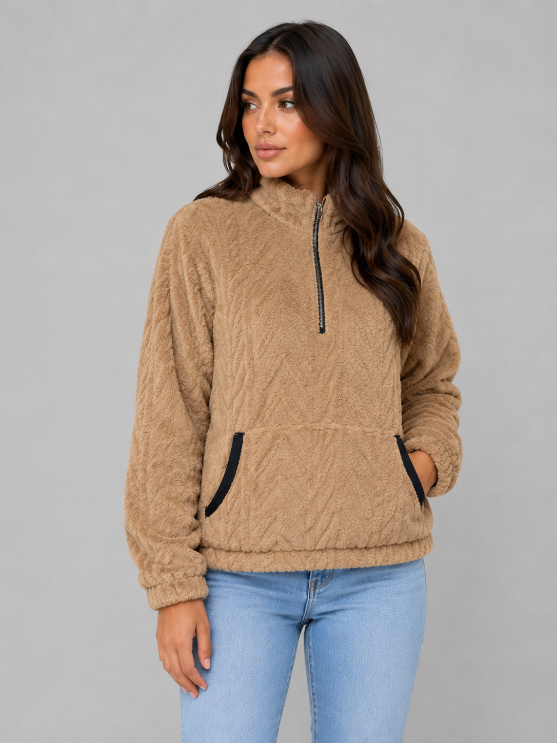 Pull Femme Demi-Zip Moelleux – Matière Plush Confort Premium | Cosy & Élégant Hiver