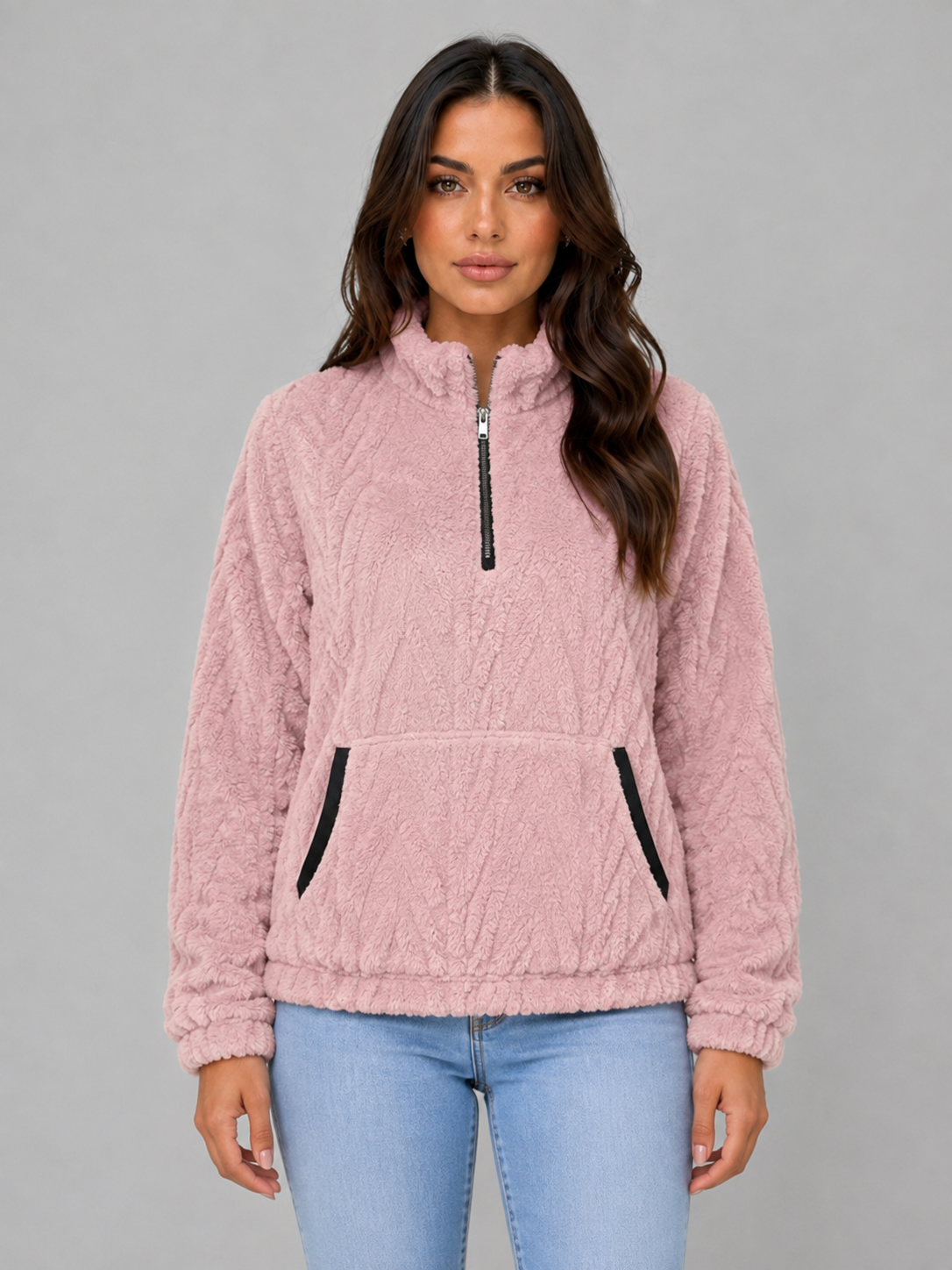 Pull Femme Demi-Zip Moelleux – Matière Plush Confort Premium | Cosy & Élégant Hiver