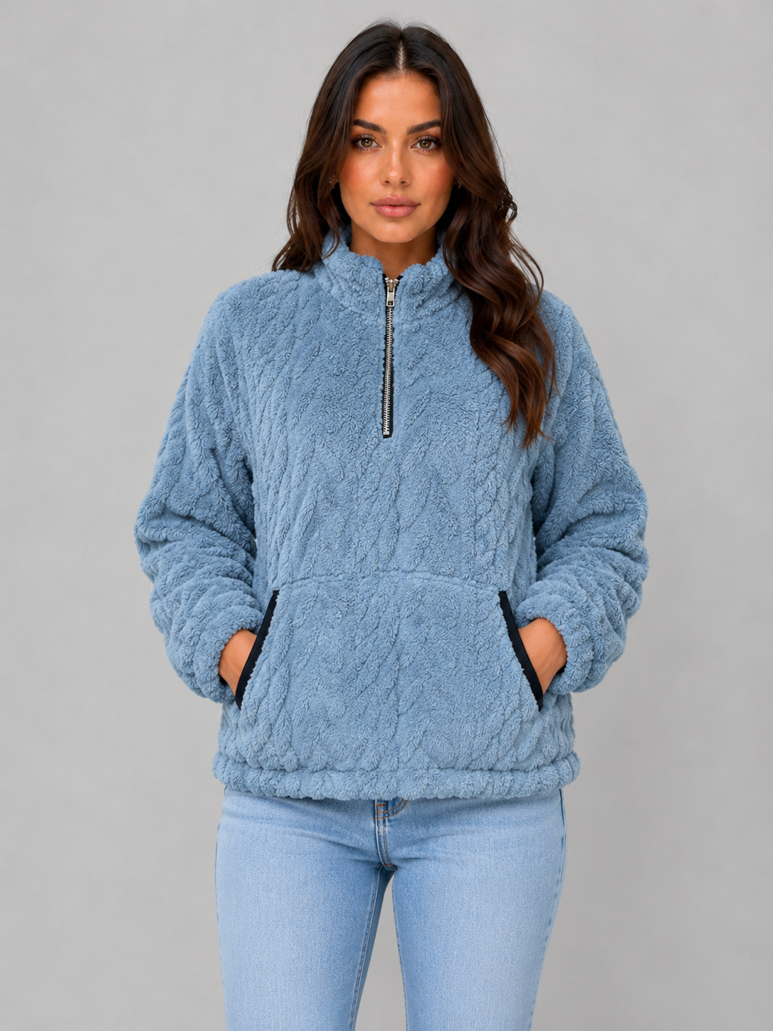 Pull Femme Demi-Zip Moelleux – Matière Plush Confort Premium | Cosy & Élégant Hiver