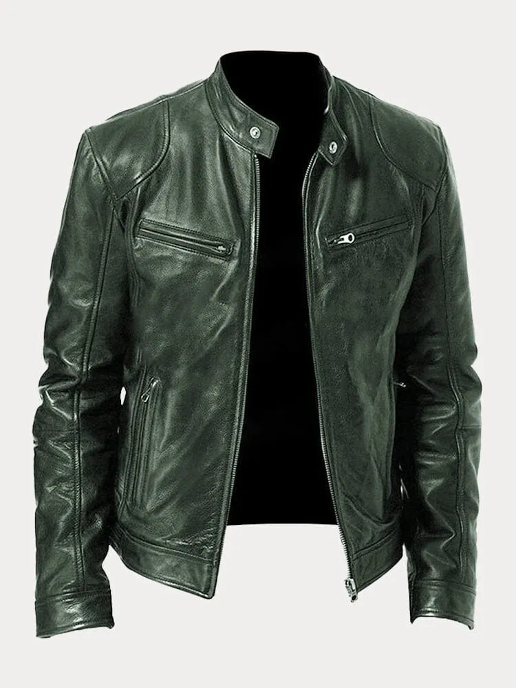 Veste Homme Similicuir – Fermeture Zippée Col Montant | Style Moderne Casual Automne Hiver