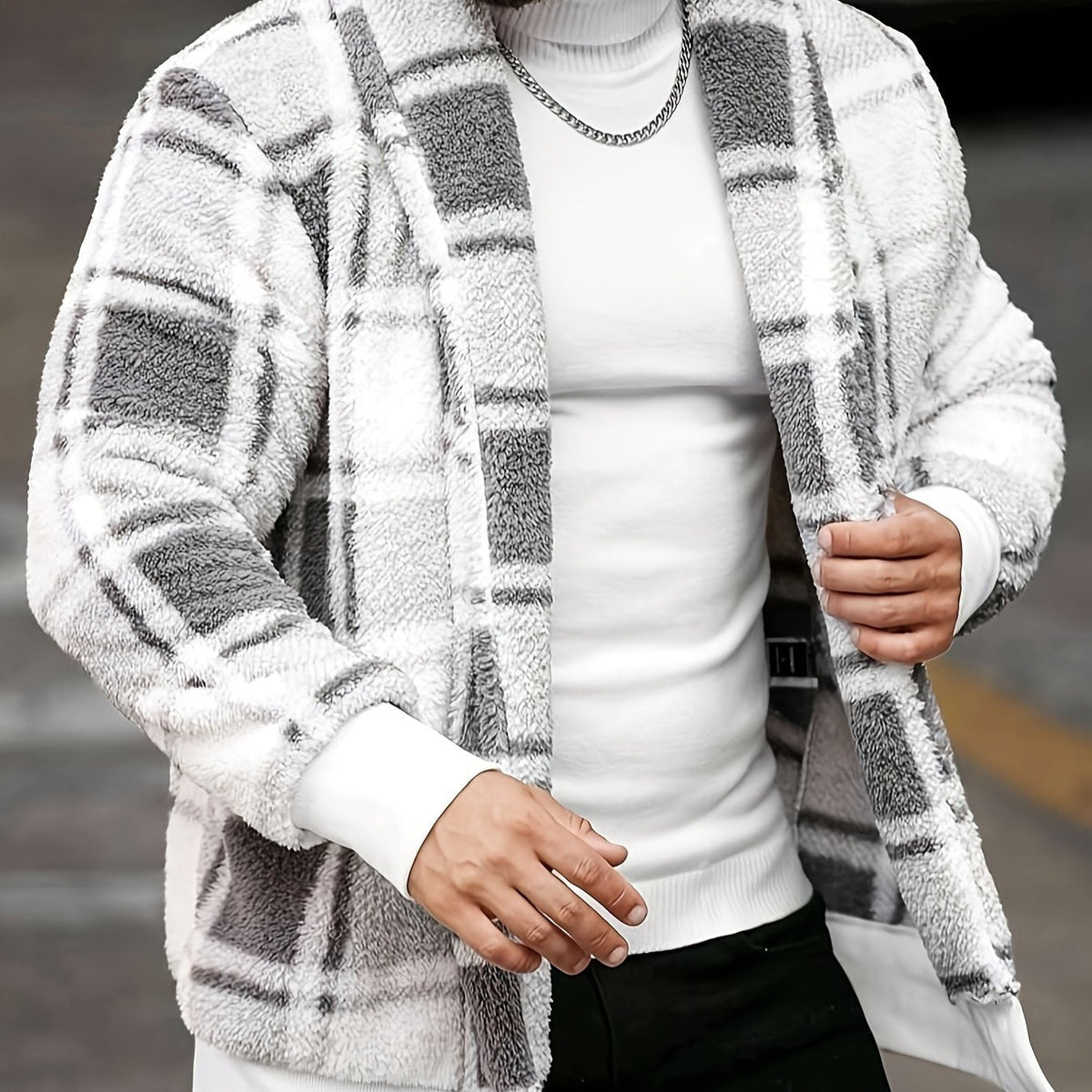 Veste Carreaux Unisexe Cosy – Motif Blanc & Gris Coupe Classique | Atlas Lumberjack Automne