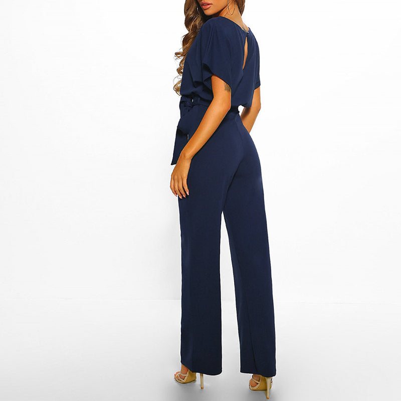 Combinaison Femme Jambe Large Ceinturée – Dos Porte-Clé | Élégance Polyvalente