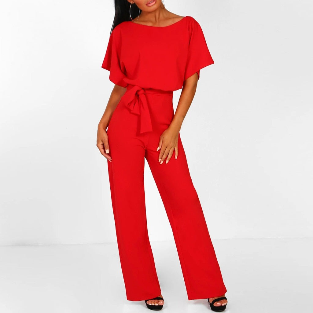Combinaison Femme Jambe Large Ceinturée – Dos Porte-Clé | Élégance Polyvalente