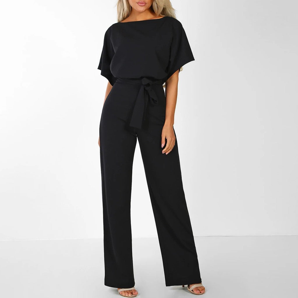 Combinaison Femme Jambe Large Ceinturée – Dos Porte-Clé | Élégance Polyvalente