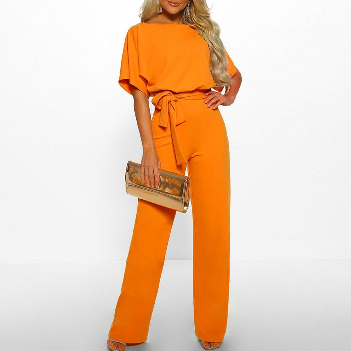 Combinaison Femme Jambe Large Ceinturée – Dos Porte-Clé | Élégance Polyvalente