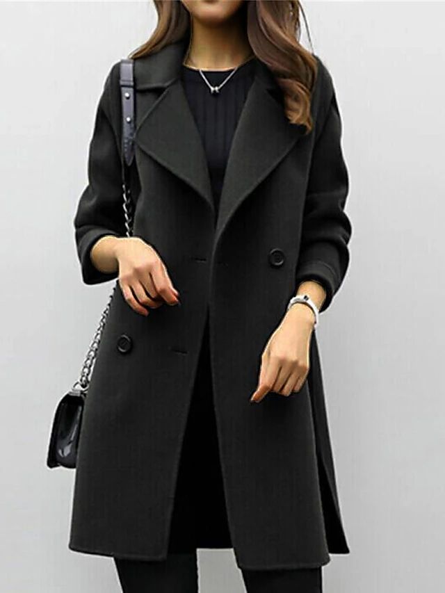 Manteau Femme Double Boutonnage Mi-Long – Revers Cranté Coupe Décontractée | Élégance Intemporelle