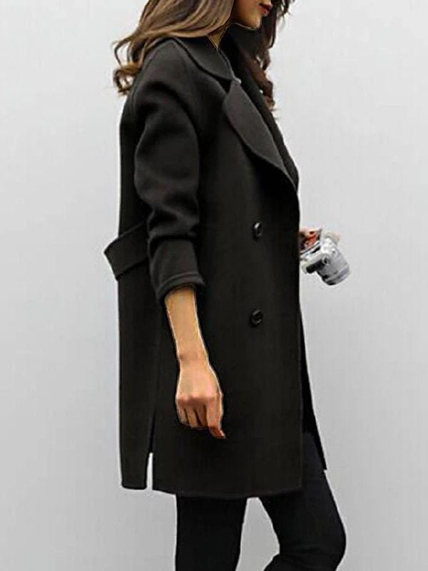 Manteau Femme Double Boutonnage Mi-Long – Revers Cranté Coupe Décontractée | Élégance Intemporelle