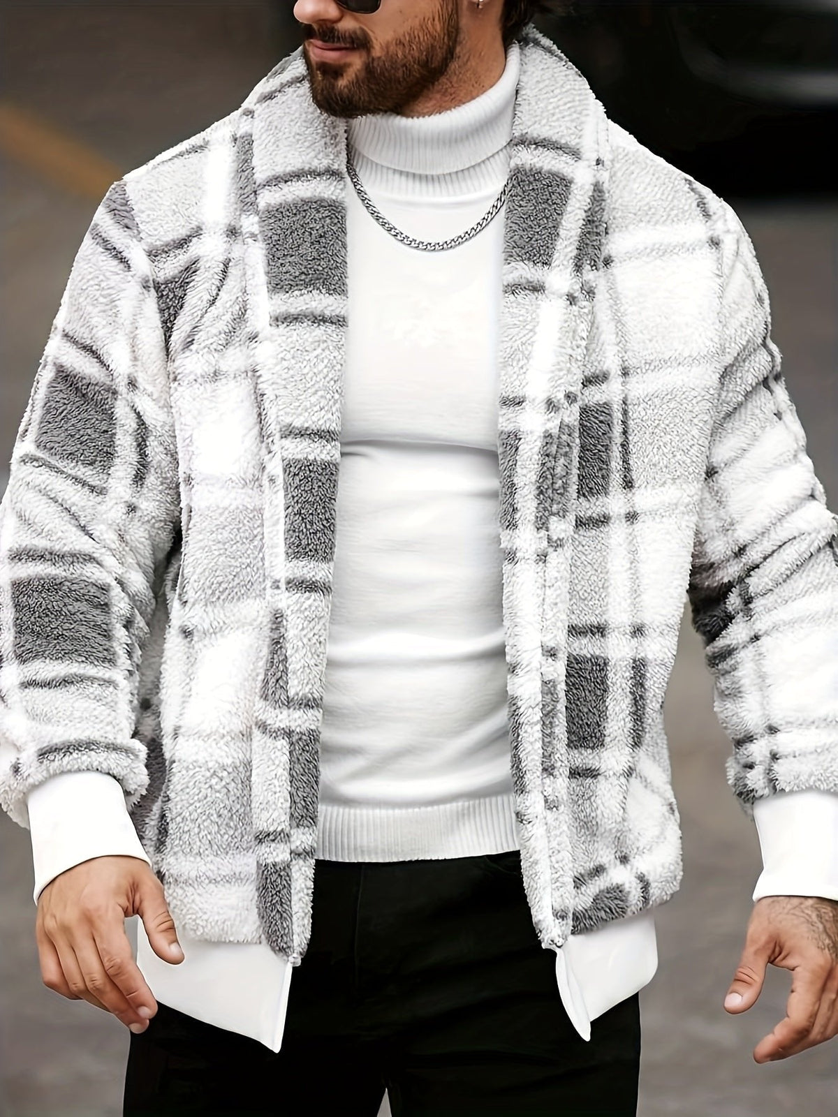 Veste Carreaux Unisexe Cosy – Motif Blanc & Gris Coupe Classique | Atlas Lumberjack Automne