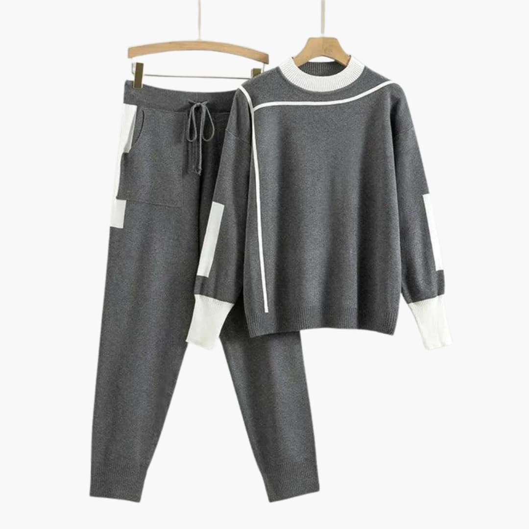 Ensemble Deux Pièces Femme Maille Lisérés Contrastés – Pull & Pantalon | Stella Hiver