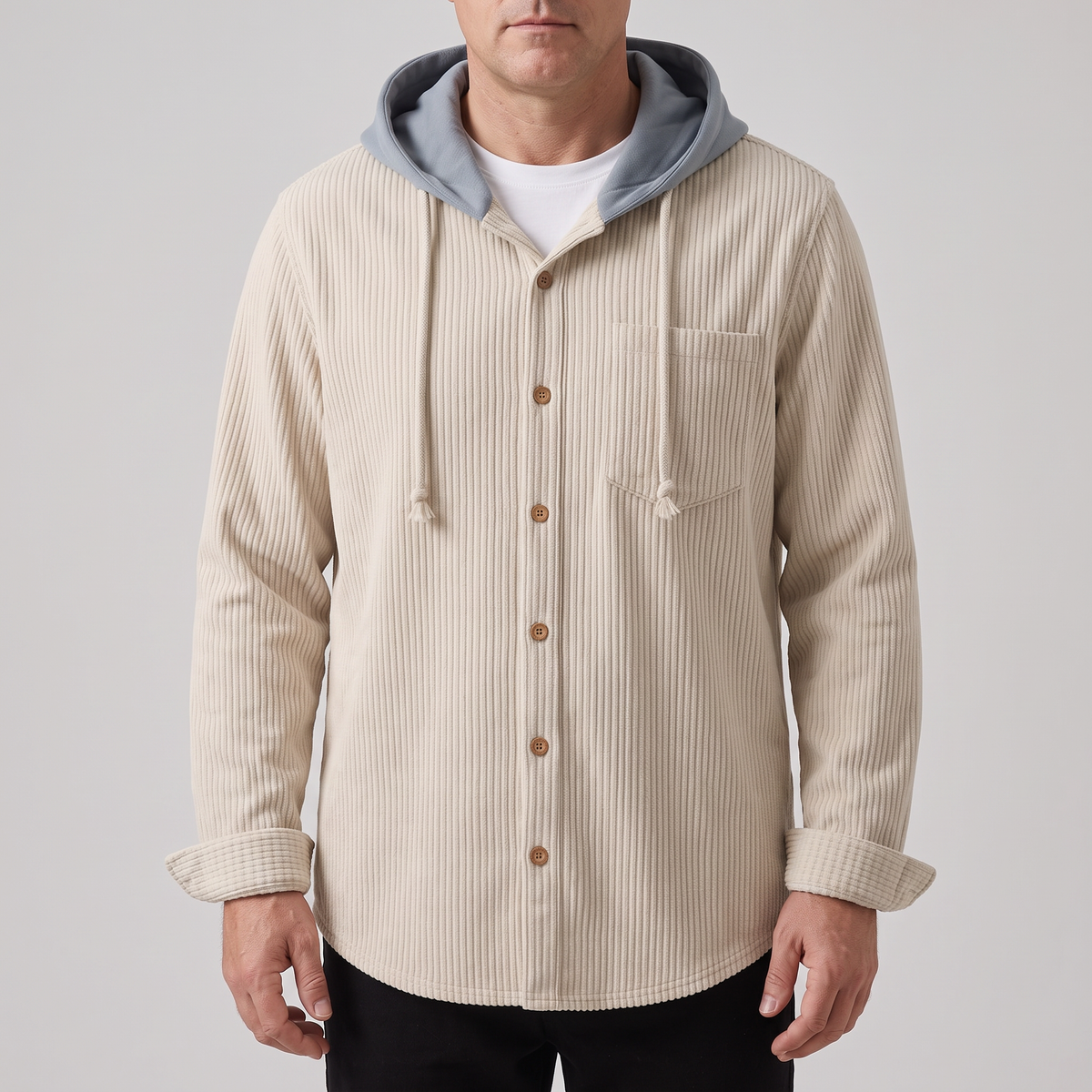Sweat à Capuche Homme Boutonné Maille Gaufrée – Veste Surchemise Coupe Ample | Style Casual Mi-Saison