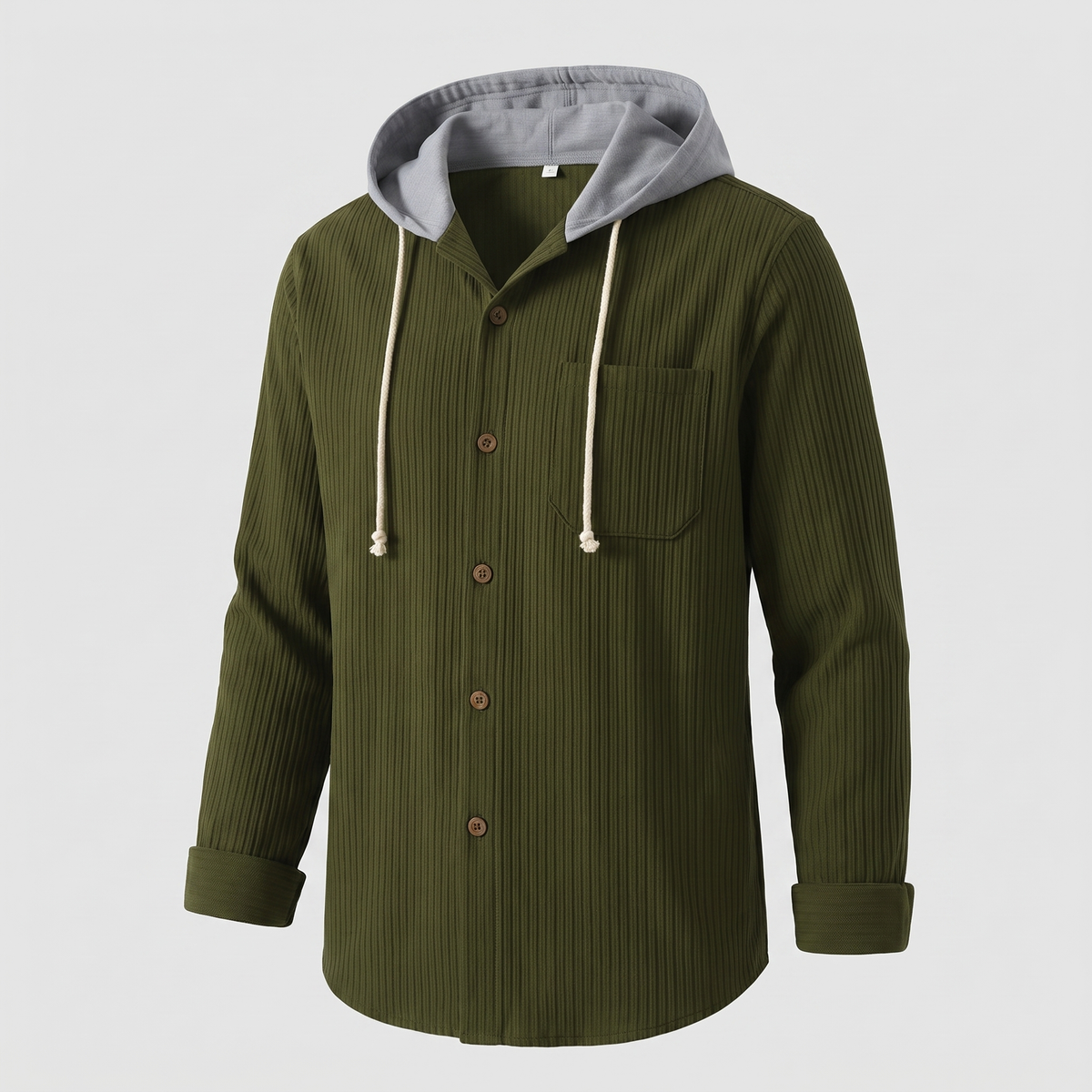 Sweat à Capuche Homme Boutonné Maille Gaufrée – Veste Surchemise Coupe Ample | Style Casual Mi-Saison