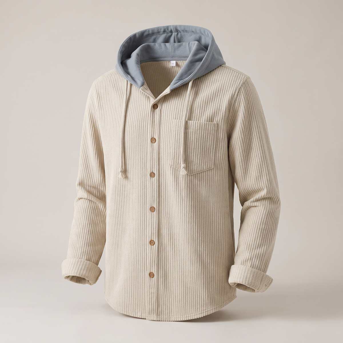 Sweat à Capuche Homme Boutonné Maille Gaufrée – Veste Surchemise Coupe Ample | Style Casual Mi-Saison