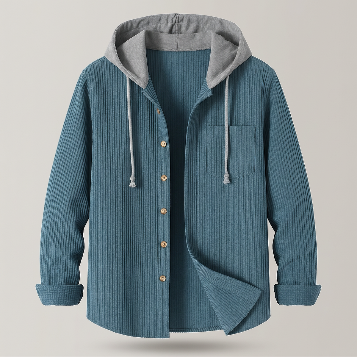 Sweat à Capuche Homme Boutonné Maille Gaufrée – Veste Surchemise Coupe Ample | Style Casual Mi-Saison
