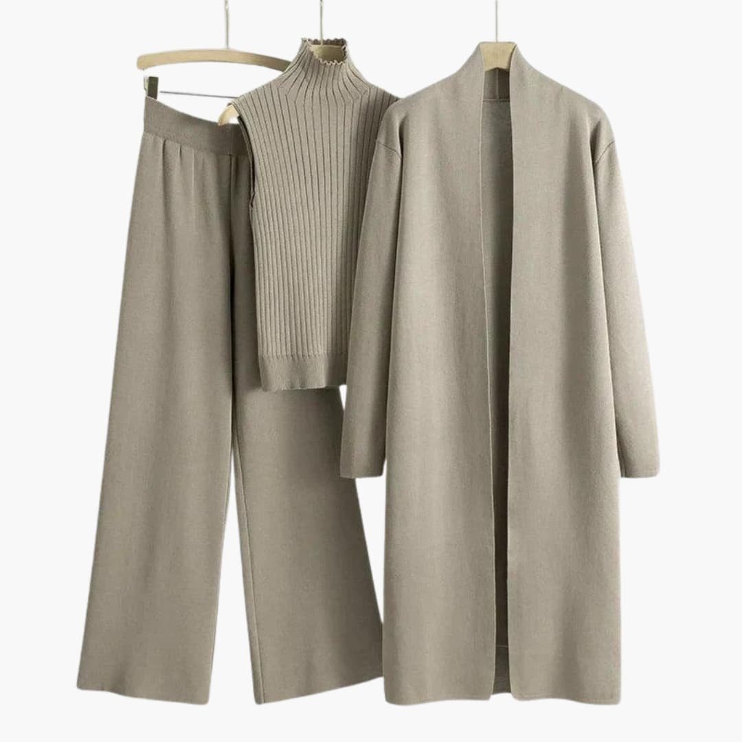 Ensemble Tricot Trois Pièces Femme – Col Roulé Côtelé Taille Unique | Avery Edition Hiver