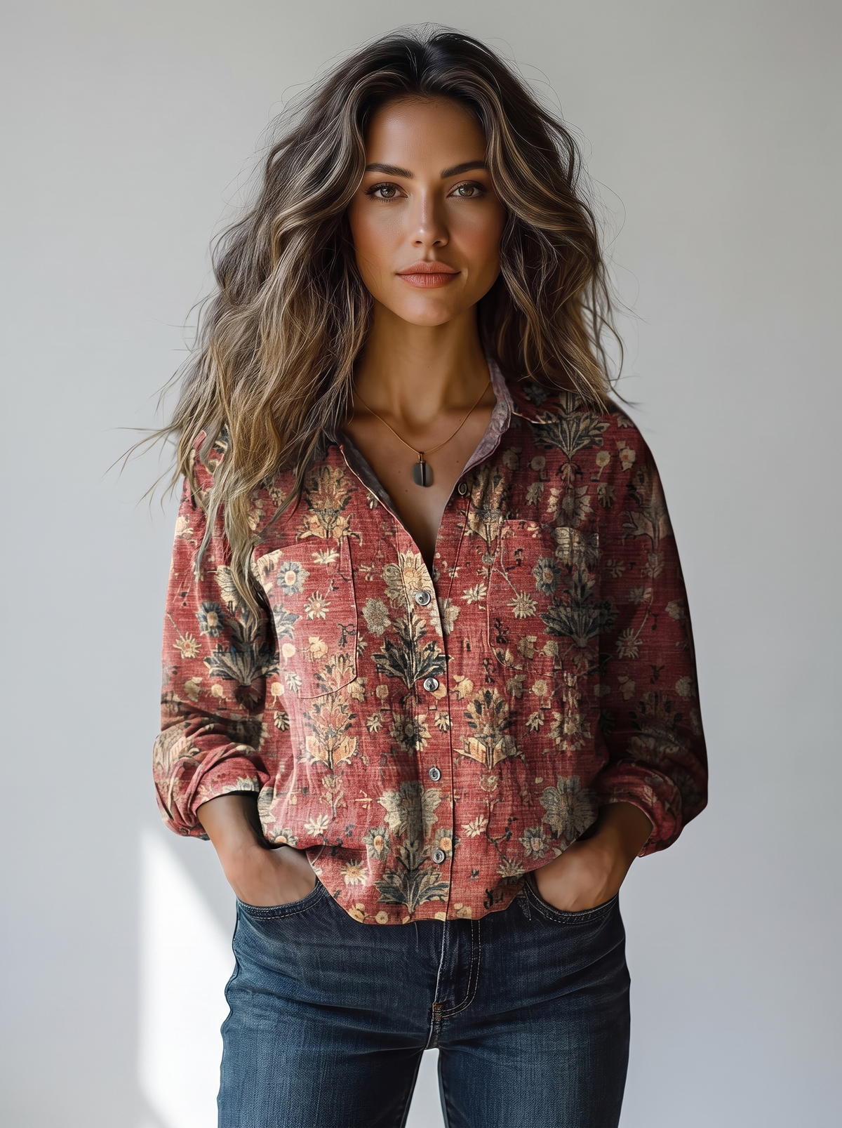 Blouse Florale Rouge Profond