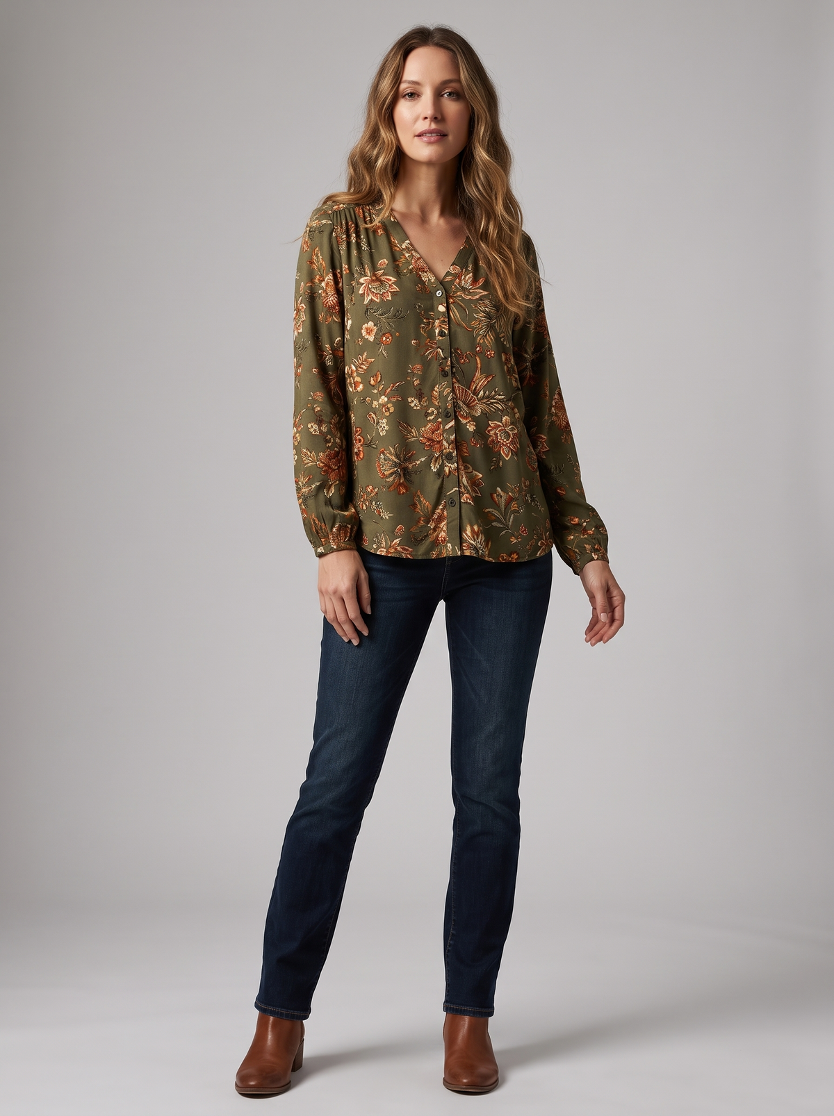 Blouse Florale Vert Olive