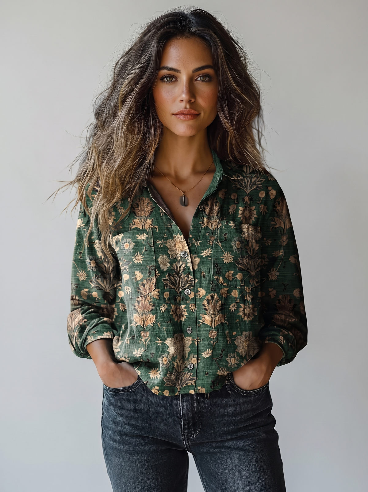 Blouse Florale Vert Foncé
