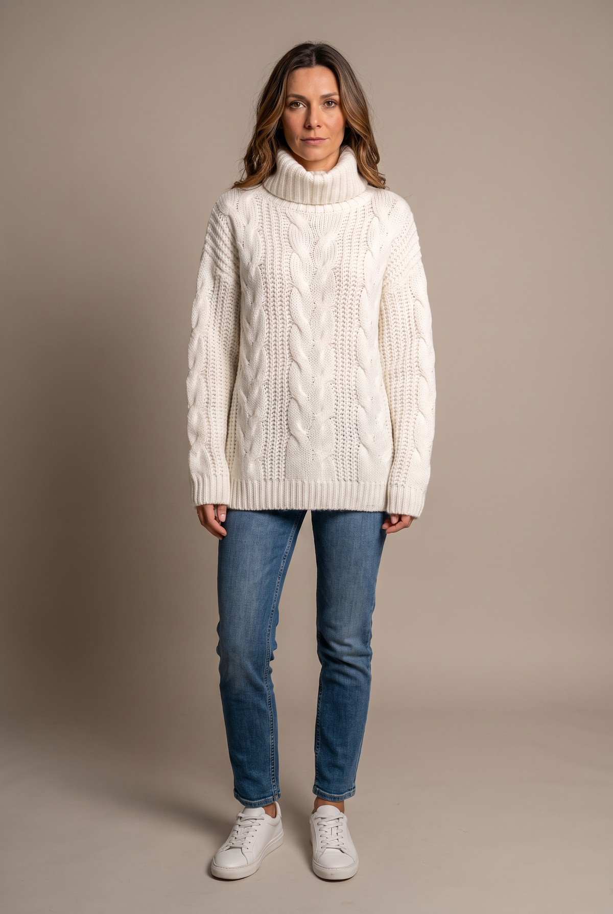 Pull Femme Col Roulé Grosse Maille – Chunky Knit Manches Longues | Style Tendance & Chic Hiver