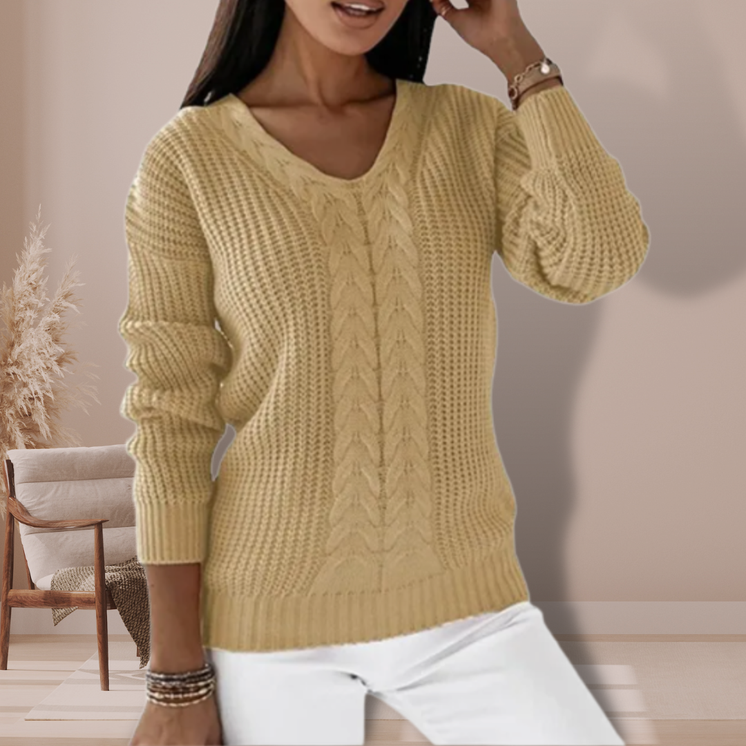 Pull Femme Col V Maille – Tissu Doux Manches Longues | Style Casual Chic Intemporel