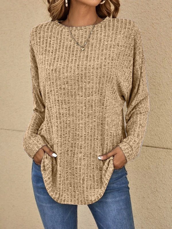 Pull Femme Oversize Maille Côtelée à Poches – Col Rond Manches Longues | Pull d'Hiver Cosy