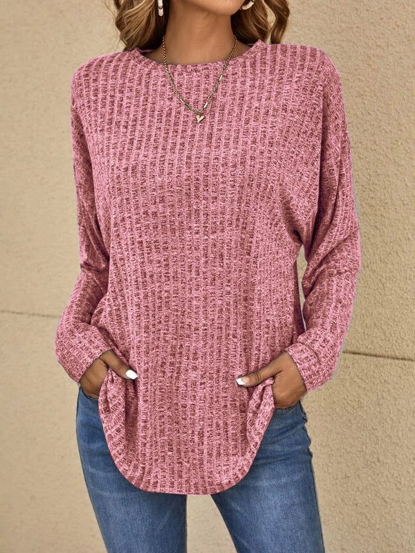 Pull Femme Oversize Maille Côtelée à Poches – Col Rond Manches Longues | Pull d'Hiver Cosy