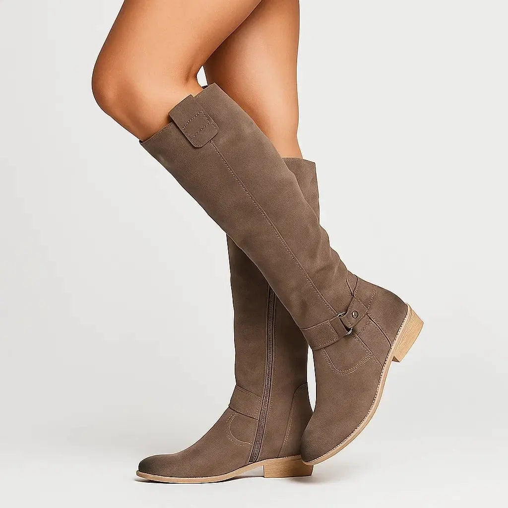Bottes Hautes Femme Suédées Talon Bloc – Zip Latéral | Élégance & Confort Toute Saison