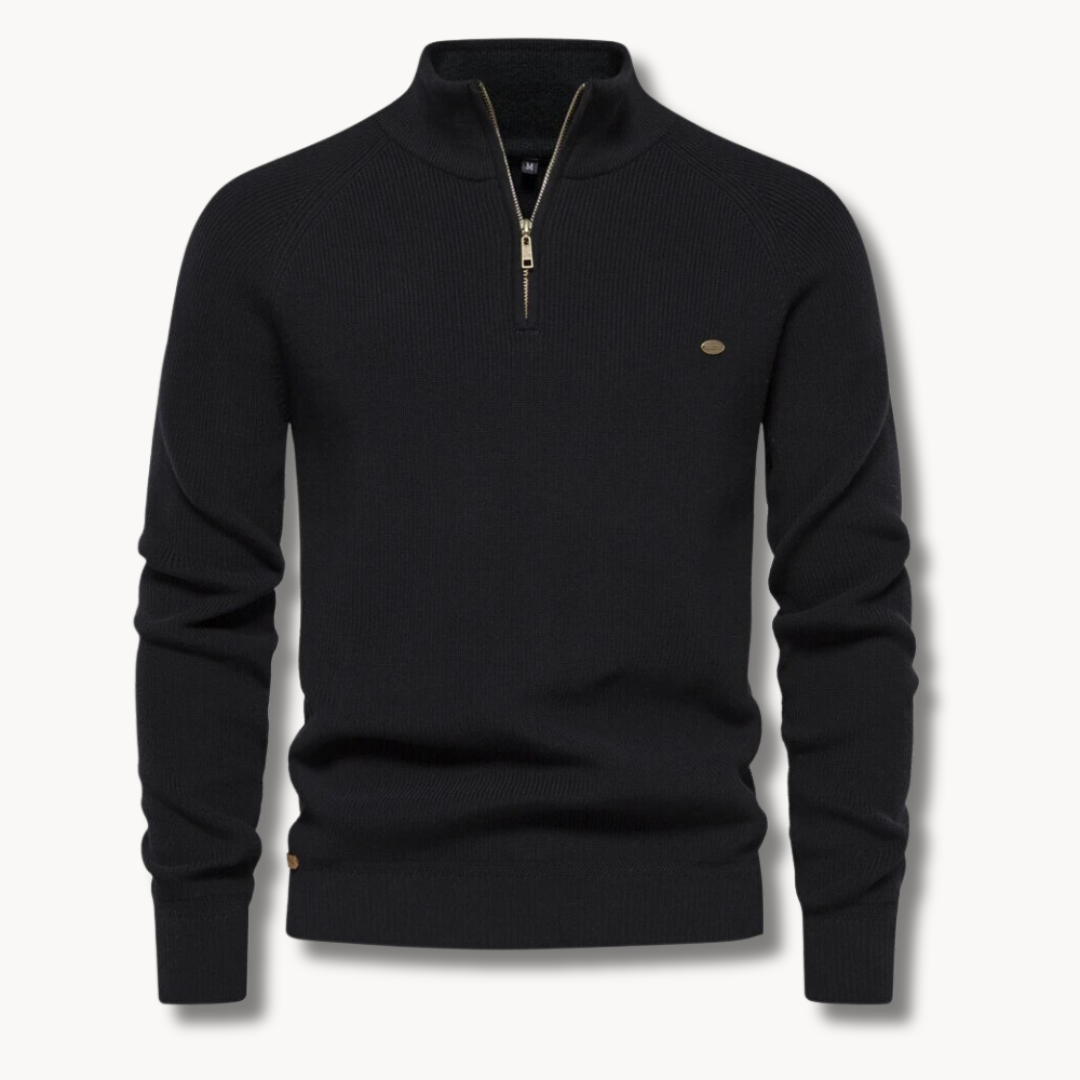 Pull Homme Col Zippé Quarter-Zip Côtelé – Col Montant Manches Raglan | Confort & Style