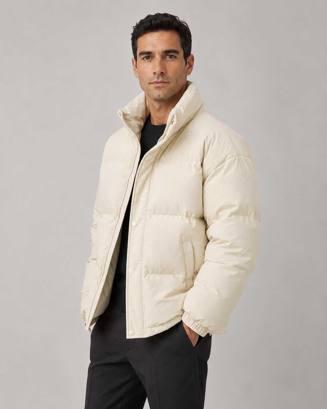 Doudoune Homme Oversize Col Droit – Rembourrage Chaud Imperméable | Style Urbain Hiver