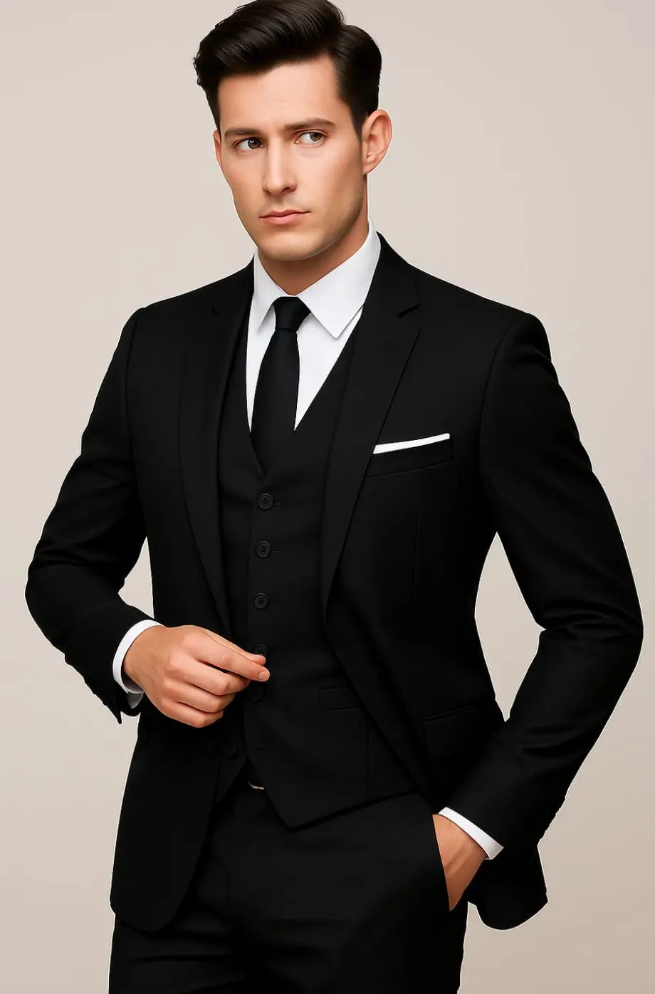 Costume Homme 3 Pièces – Veste Gilet Pantalon Coupe Ajustée | Élégance Bureau & Soirée